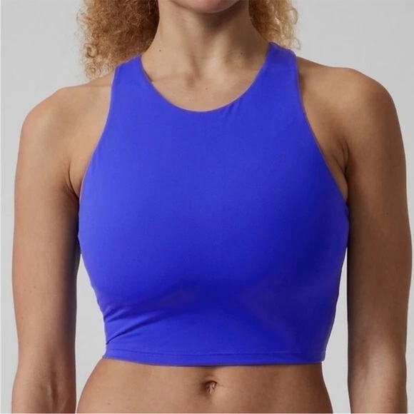 Athleta Conscious Crop Bikini Top Yacht Blue Size Large NWT Modest D-DD - Picture 1 of 9